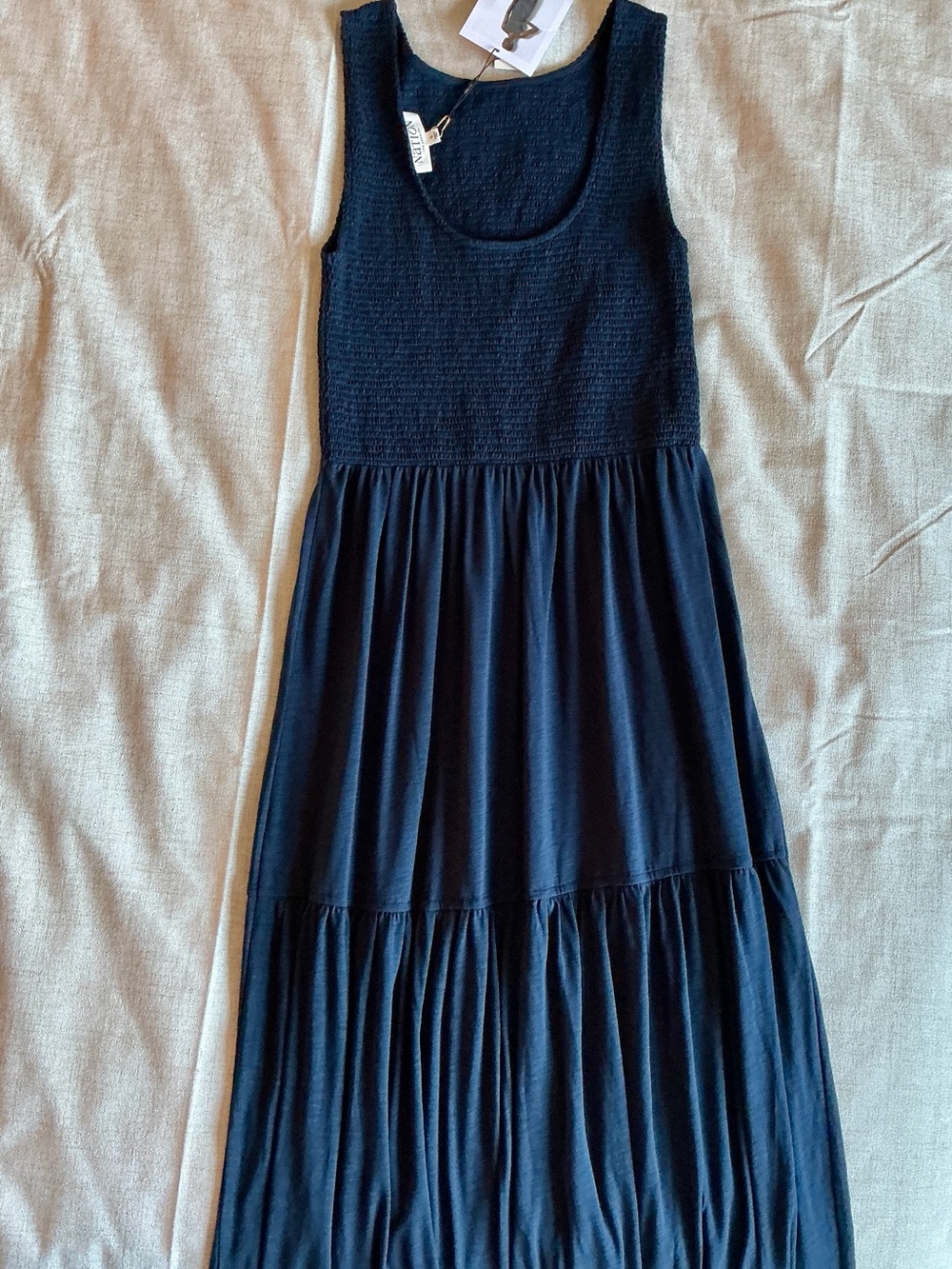 Nation LTD Clementine Pima Cotton Smocked Midi Dress Midnight Navy S - Picture 8 of 16